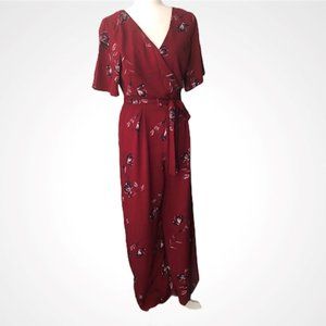 Trixxi Ruffle Sleeve Red Floral Wide Leg Jumpsuit